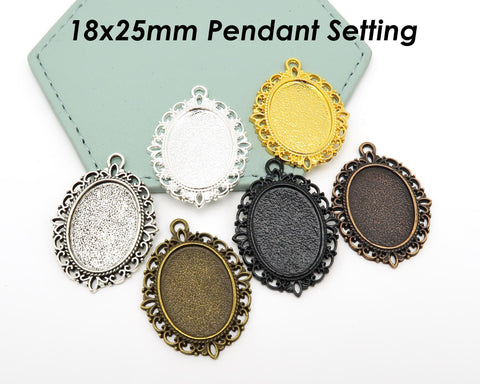 18x25mm Pendant Setting, Cabochon Setting, 18x25mm Pendant Bezel Blanks, Silver Bronze Copper Black Gold Pendant Tray for Jewelry Making