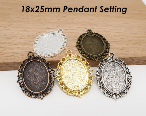 18x25mm Pendant Setting, Cabochon Setting, 18x25mm Pendant Bezel Blanks, Silver Bronze Copper Black Gold Pendant Tray for Jewelry Making