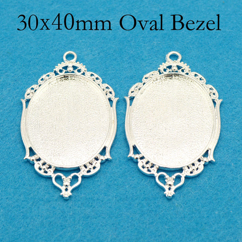 30x40mm Pendant Setting, 30x40mm Cabochon Setting, Bezel Pendant Tray, 30x40mm Oval Pendant Blanks for Cabochon or Resin