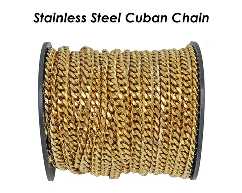 10 Feet - Bulk Cuban Chain Gold Silver, Cuban Chain for Men Women Necklace Bracelet, Stainless Steel Chain for Jewelry Making