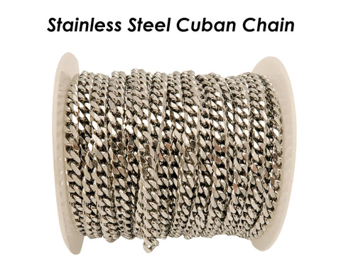 10 Feet - Bulk Cuban Chain Gold Silver, Cuban Chain for Men Women Necklace Bracelet, Stainless Steel Chain for Jewelry Making