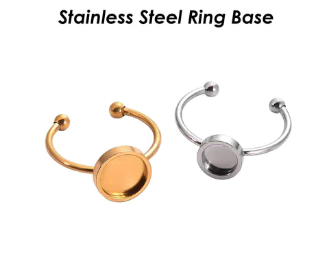 10 x Stainless steel Ring Base Gold Silver, Adjustable Ring Blanks, Round Bezel Ring Setting, Finger Ring Tray for Jewelry Making