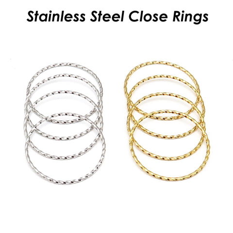 Stainless Steel Rings, Textured Circle Connector Ring, Closed Jump Rings Gold Silver, Big Round Link Connectors for Jewelry Making