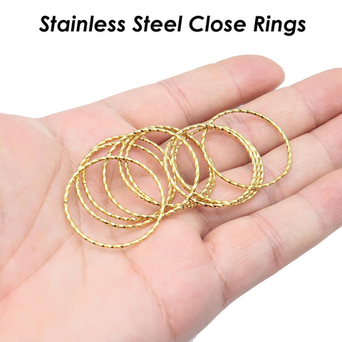 Stainless Steel Rings, Textured Circle Connector Ring, Closed Jump Rings Gold Silver, Big Round Link Connectors for Jewelry Making