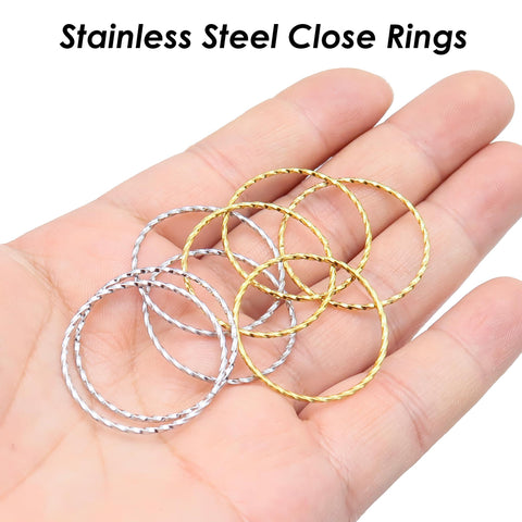 Stainless Steel Rings, Textured Circle Connector Ring, Closed Jump Rings Gold Silver, Big Round Link Connectors for Jewelry Making