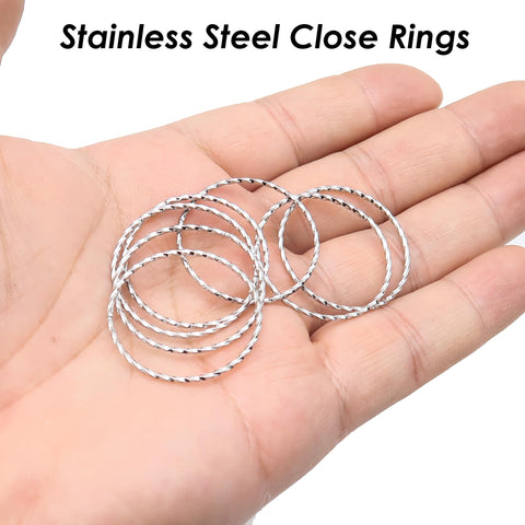 Stainless Steel Rings, Textured Circle Connector Ring, Closed Jump Rings Gold Silver, Big Round Link Connectors for Jewelry Making