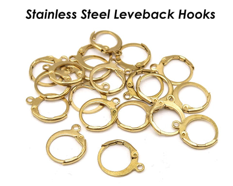 50 x Stainless Steel Earring Hooks Gold Silver Leverback Earrings, Lever Back Earring Hoops, Hypoallergenic Earring Wires for Jewelry Making