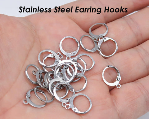 50 x Stainless Steel Ear Hooks Gold Silver Leverback Ear Wires, Lever Back Earring Hooks, Hypoallergenic Earring Wires for Jewelry Making