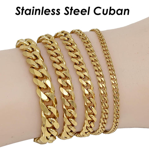 Cuban Necklace Stainless Steel Necklace for Men Women, Cuban Chain Necklace Gold Silver Cuban Bracelet, Chunky Curb Necklace Curb Bracelet