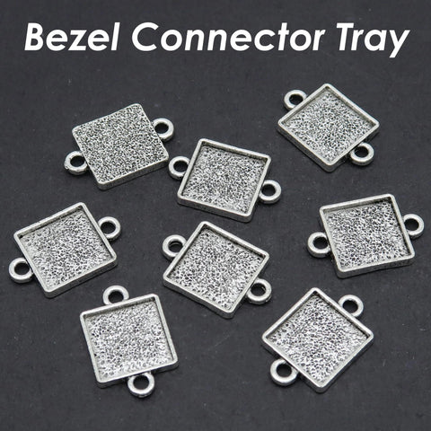 Square Bezel Connector, Double Loop Pendant Tray Silver Bronze Antique silver, Connector Tray, Connector Bezel Blank for Jewelry Making