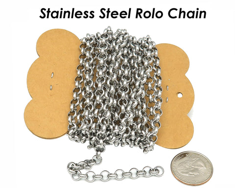 10 Feet Bulk Rolo Chain Stainless Steel Wholesale by Yard Meter Silver Gold Rolo Link Chain for Jewelry Making