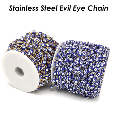 Evil Eye Chain, Evil Eye Bead Chain Stainless Steel Chain for Jewelry Making, Bulk Chain for Evil Eye Bracelet, Evil Eye Necklace Making