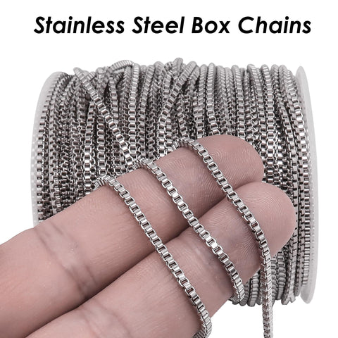 Stainless Steel Box Chain Gold Silver, Rectangle Box Chain for Women Necklace Making, Bulk Stainless Steel Chain for Jewelry Making