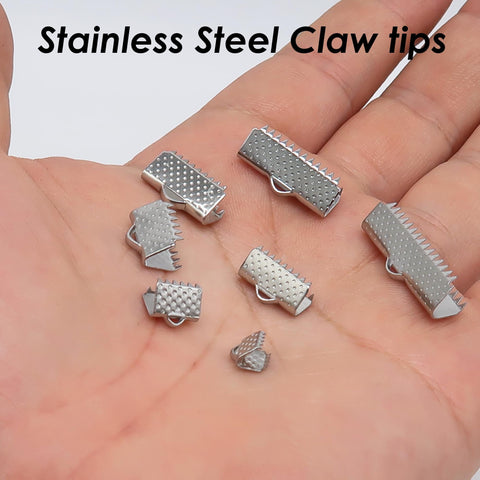 50 x Stainless Steel Claw Tips Gold Silver, Ribbon Claw Clasps, Cord Tip End Caps for Ribbons or Jewelry Making