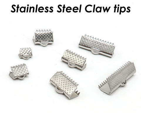 50 x Stainless Steel Claw Tips Gold Silver, Ribbon Claw Clasps, Cord Tip End Caps for Ribbons or Jewelry Making