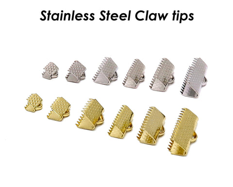 50 x Stainless Steel Claw Tips Gold Silver, Ribbon Claw Clasps, Cord Tip End Caps for Ribbons or Jewelry Making