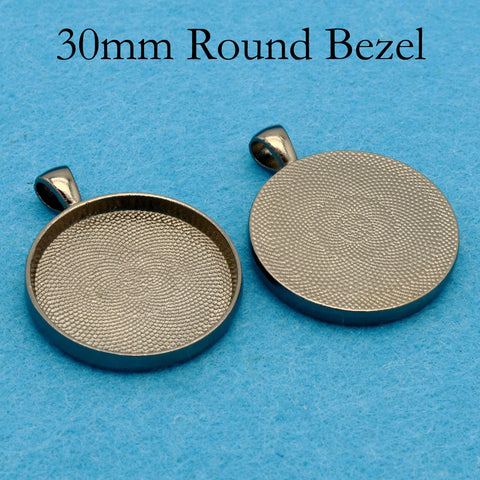30mm Pendant Pendant Tray, 30mm Round Bezel Pendant Setting,  30mm Round Cabochon Setting, 30mm Pendant Blanks Silver Bronze Copper
