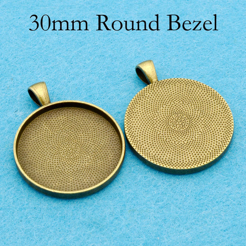 30mm Pendant Pendant Tray, 30mm Round Bezel Pendant Setting,  30mm Round Cabochon Setting, 30mm Pendant Blanks Silver Bronze Copper