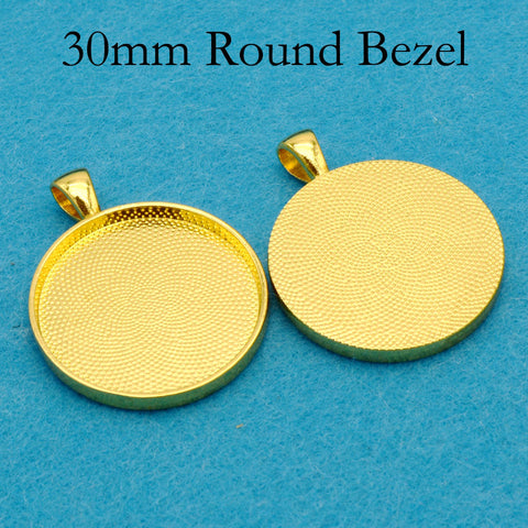 30mm Pendant Pendant Tray, 30mm Round Bezel Pendant Setting,  30mm Round Cabochon Setting, 30mm Pendant Blanks Silver Bronze Copper