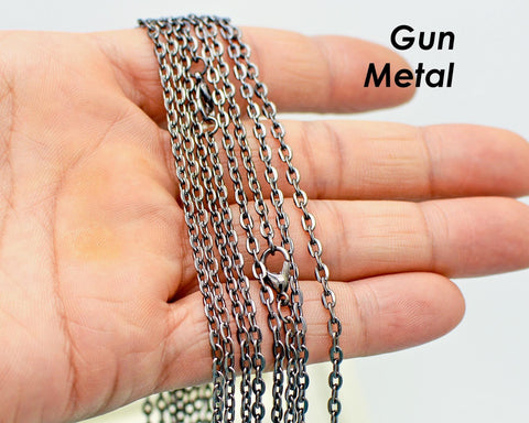 Gun Metal Necklace 18 20 24 30 Inch, Gun Metal Chain Necklace for Women, Flat Oval Link Cable Chain, Gunmetal Chain Bulk Wholesale