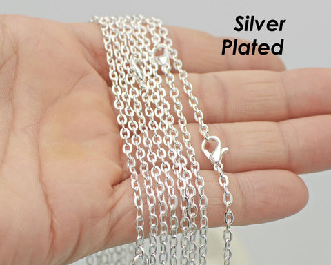 Silver Chain Necklace 18, 24, 30 Inch Cable Necklace for Women, Silver Plated Necklace Chain for Jewlery Making