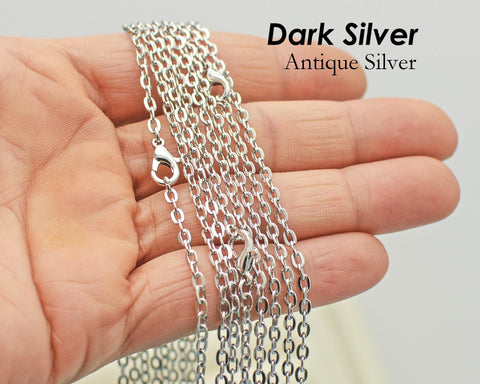 Silver Chain Necklace 18, 24, 30 Inch Cable Necklace for Women, Silver Plated Necklace Chain for Jewlery Making