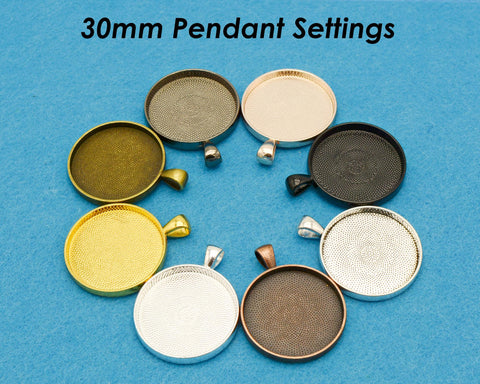 30mm Pendant Pendant Tray, 30mm Round Bezel Pendant Setting, 30mm Round Cabochon Setting, 30mm Pendant Blanks Silver Bronze Copper