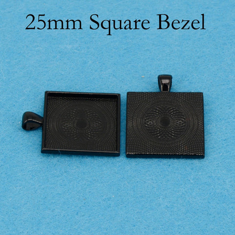 25mm Square Pendant Tray, 1 inch Square Bezel Pendant Blank, Cameo Setting Cabochon Base for Custom Jewelry Making