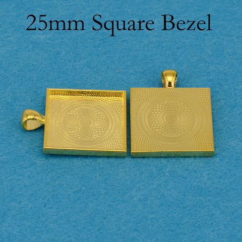 25mm Square Pendant Tray, 1 inch Square Bezel Pendant Blank, Cameo Setting Cabochon Base for Custom Jewelry Making