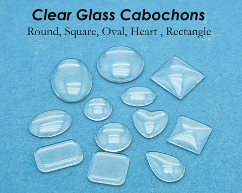 Clear Glass Cabochon Flat back - Round Circle Square Oval Heart Rectangle, Glass Beads Glass Cover Glass Dome for Jewelry Making