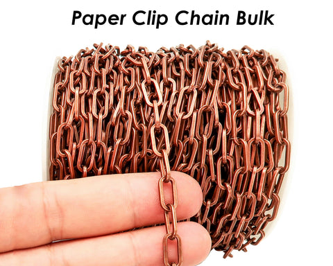 10 Feet - Paper Clip Chain Bulk for Men Women Necklace Bracelet - Gold Silver, Bronze, Copper Paperclip Chain for Jewelry Making