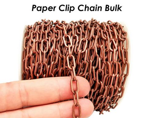 10 Feet - Paper Clip Chain Bulk by Foot, Rectangle Link Chain - Gold, 14K Gold, Bronze, Copper Paperclip Chain for Jewelry Making