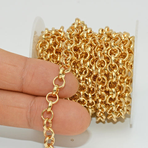 10 Feet x 6mm Rolo Chain Gold Silver Bronze Copper Rolo Link Chain for Jewelry Making,  Chunky Chain by the Yard Length Spool