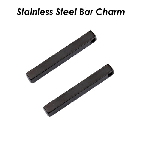 Stainless Steel Bar Charm, Vertical Bar Pendants Gold Silver Black, Custom Name Bar Necklace, 4 Sides Blank Bar for Engrave Jewelry