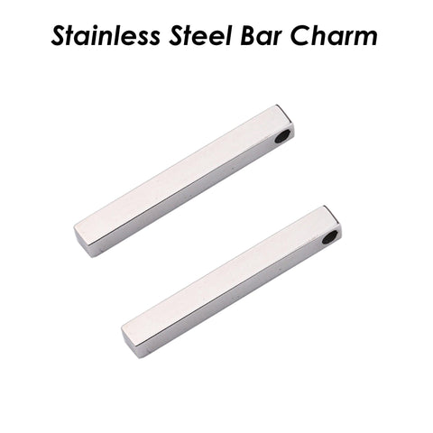 Stainless Steel Bar Charm, Vertical Bar Pendants Gold Silver Black, Custom Name Bar Necklace, 4 Sides Blank Bar for Engrave Jewelry