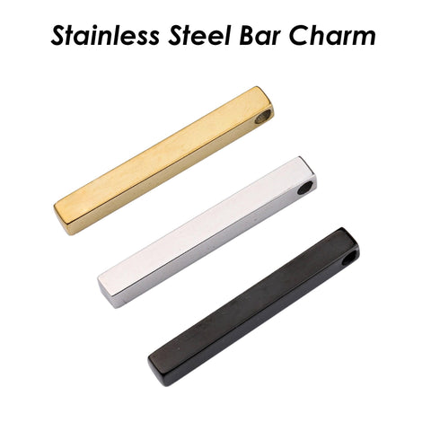 Stainless Steel Bar Charm, Vertical Bar Pendants Gold Silver Black, Custom Name Bar Necklace, 4 Sides Blank Bar for Engrave Jewelry