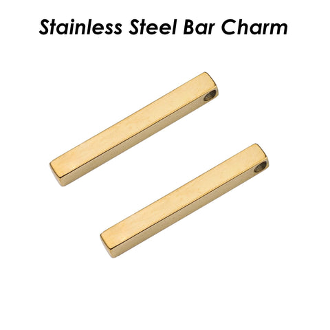 Stainless Steel Bar Charm, Vertical Bar Pendants Gold Silver Black, Custom Name Bar Necklace, 4 Sides Blank Bar for Engrave Jewelry