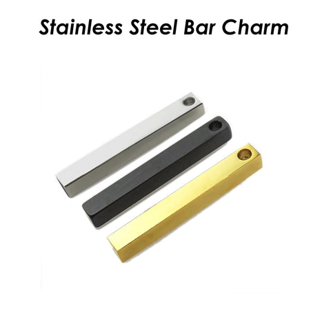 Stainless Steel Bar Charm, Vertical Bar Pendants Gold Silver Black, Custom Name Bar Necklace, 4 Sides Blank Bar for Engrave Jewelry