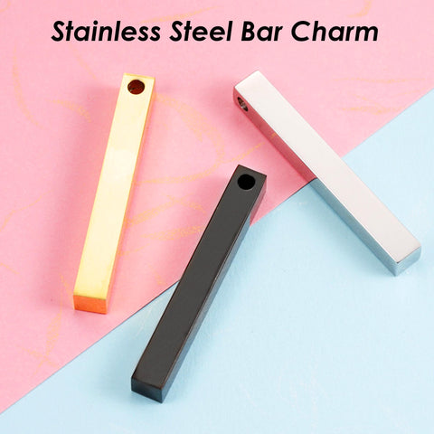 Stainless Steel Bar Charm, Vertical Bar Pendants Gold Silver Black, Custom Name Bar Necklace, 4 Sides Blank Bar for Engrave Jewelry