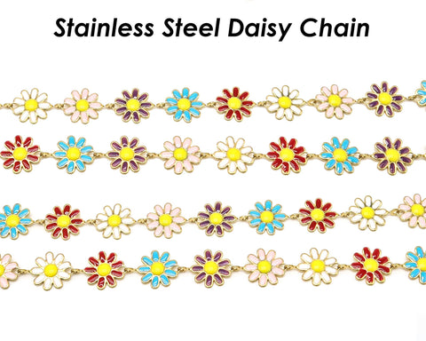 Daisy Chain, Enamel Chain, Flower Chain For Women Jewelry, Tarnish Free Gold Stainless Steel Chain for Daisy Necklace Daisy Bracelet Making