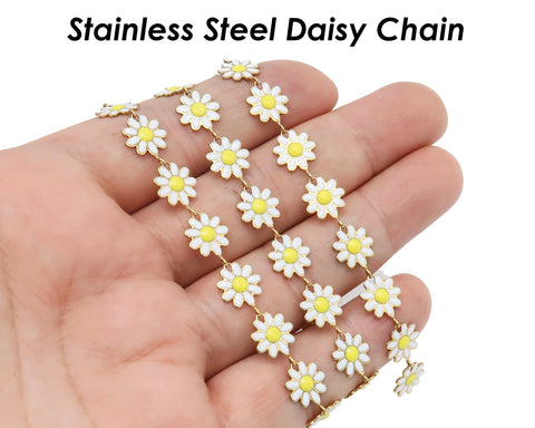 Daisy Chain, Enamel Chain, Flower Chain For Women Jewelry, Tarnish Free Gold Stainless Steel Chain for Daisy Necklace Daisy Bracelet Making