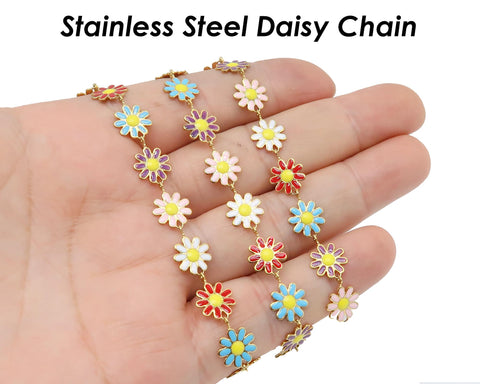 Daisy Chain, Enamel Chain, Flower Chain For Women Jewelry, Tarnish Free Gold Stainless Steel Chain for Daisy Necklace Daisy Bracelet Making