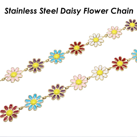 Daisy Chain, Enamel Chain, Flower Chain For Women Jewelry, Tarnish Free Gold Stainless Steel Chain for Daisy Necklace Daisy Bracelet Making