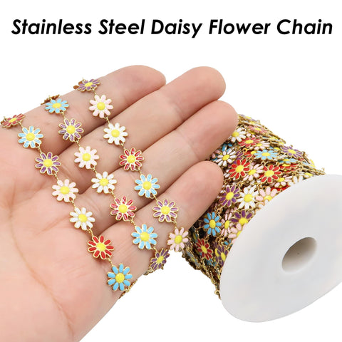 Daisy Chain, Enamel Chain, Flower Chain For Women Jewelry, Tarnish Free Gold Stainless Steel Chain for Daisy Necklace Daisy Bracelet Making