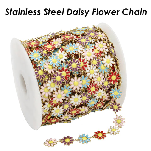 Daisy Chain, Enamel Chain, Flower Chain For Women Jewelry, Tarnish Free Gold Stainless Steel Chain for Daisy Necklace Daisy Bracelet Making