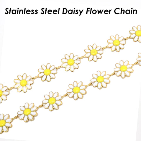 Daisy Chain, Enamel Chain, Flower Chain For Women Jewelry, Tarnish Free Gold Stainless Steel Chain for Daisy Necklace Daisy Bracelet Making