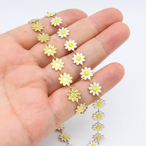 Daisy Chain, Enamel Chain, Flower Chain For Women Jewelry, Tarnish Free Gold Stainless Steel Chain for Daisy Necklace Daisy Bracelet Making