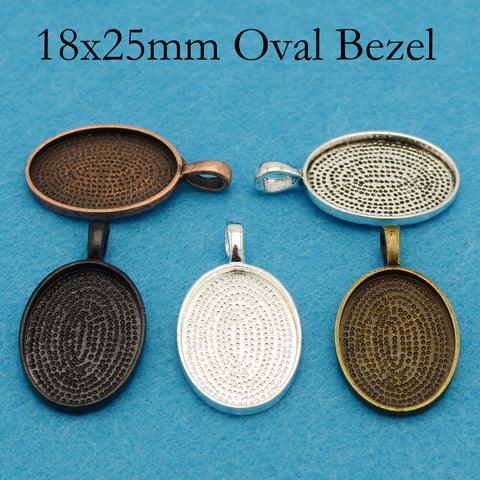 18x25mm Bezel Pendant Setting, Oval 18x25mm Cabochon Base, Pendant Tray Pendant Blanks Silver Bronze Copper Black for Jewelry Making