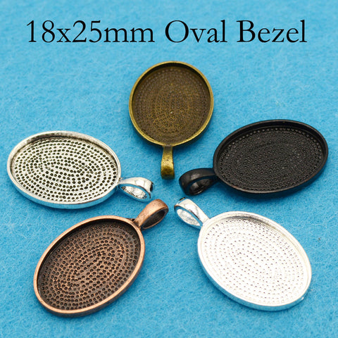 18x25mm Bezel Pendant Setting, Oval 18x25mm Cabochon Base, Pendant Tray Pendant Blanks Silver Bronze Copper Black for Jewelry Making