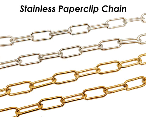 Stainless Steel Paperclip Clip Chain Gold Silver, Big Rectangle Link Chain, Bulk Stainless Steel Chain for Necklace Bracelet Making